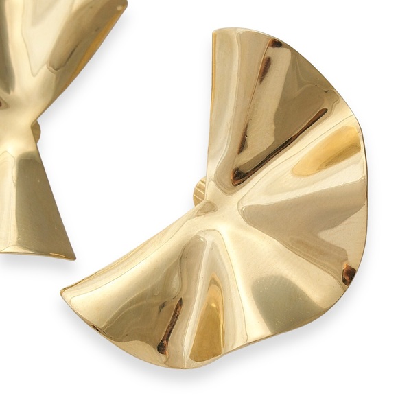 Modernist Clip On Earrings Gold Plated Ear Climber Large Fan Shape - Picture 3 of 5